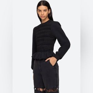 SEA Rita Smocked Long-Sleeve Jersey Top